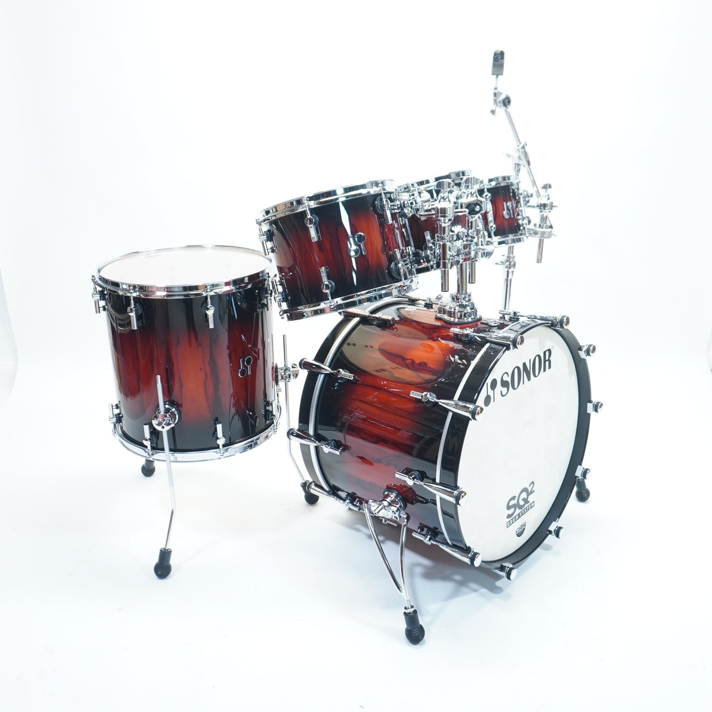 Sonor - SQ2 Medium Birch Shell Pack in Black to Red Burst over African Marble Finish - 22/8/10/12/16