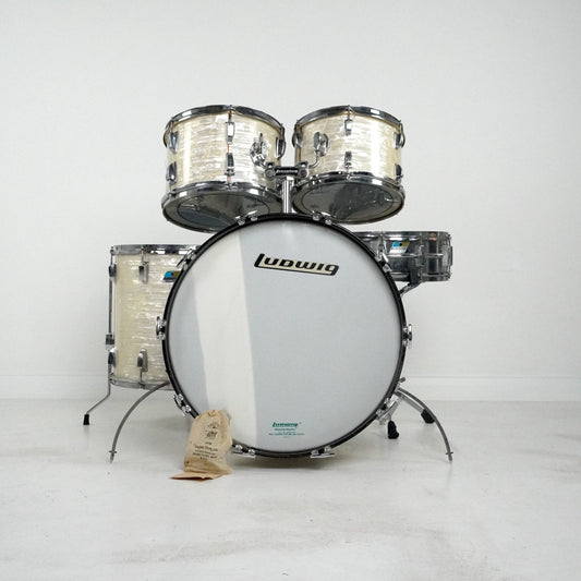 Ludwig 5-Piece Big Beat Drum Set in White Marine Pearl Including LM400 Snare 1970s