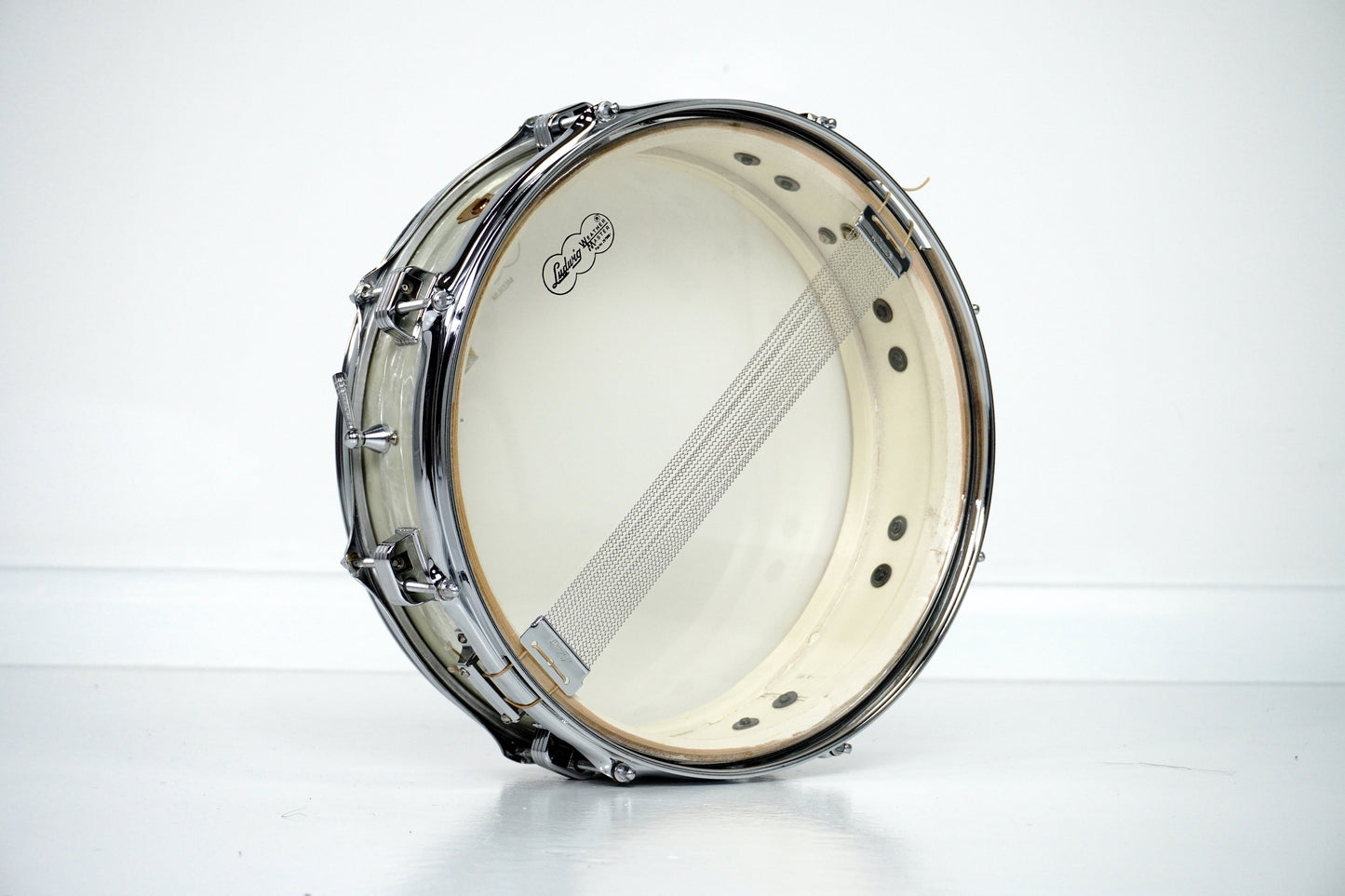 Ludwig 14" x 4" Down Beat Snare Drum in White Marine Pearl 1965
