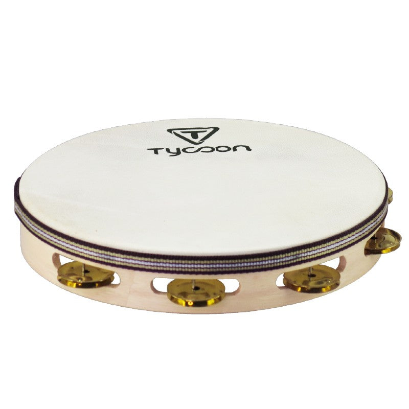 TYCOON SINGLE ROW HEADED WOODEN TAMBOURINE WITH BRASS JINGLES
