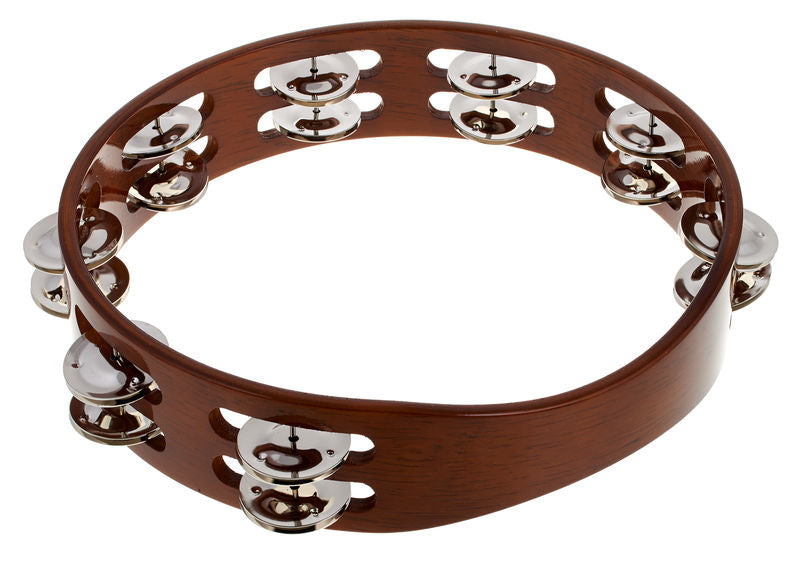 Meinl Traditional Wood Tambourine, 2 Row Steel Jingles, African Brown