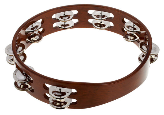 Meinl Traditional Wood Tambourine, 2 Row Steel Jingles, African Brown