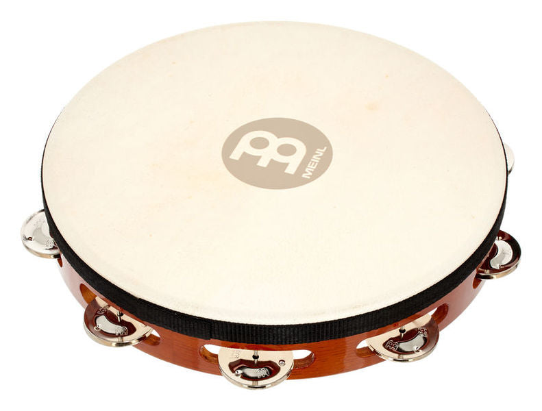 Meinl Traditional Goat Skin Wood Tamborine, 1 Row Steel Jingles, African Brown