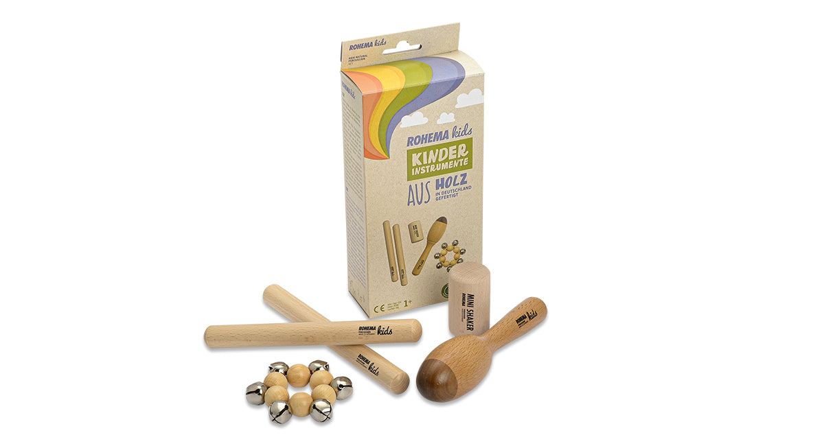 Rohema Natural Percussion Kids Set - Shaker, Maraca, Wristbells and Claves