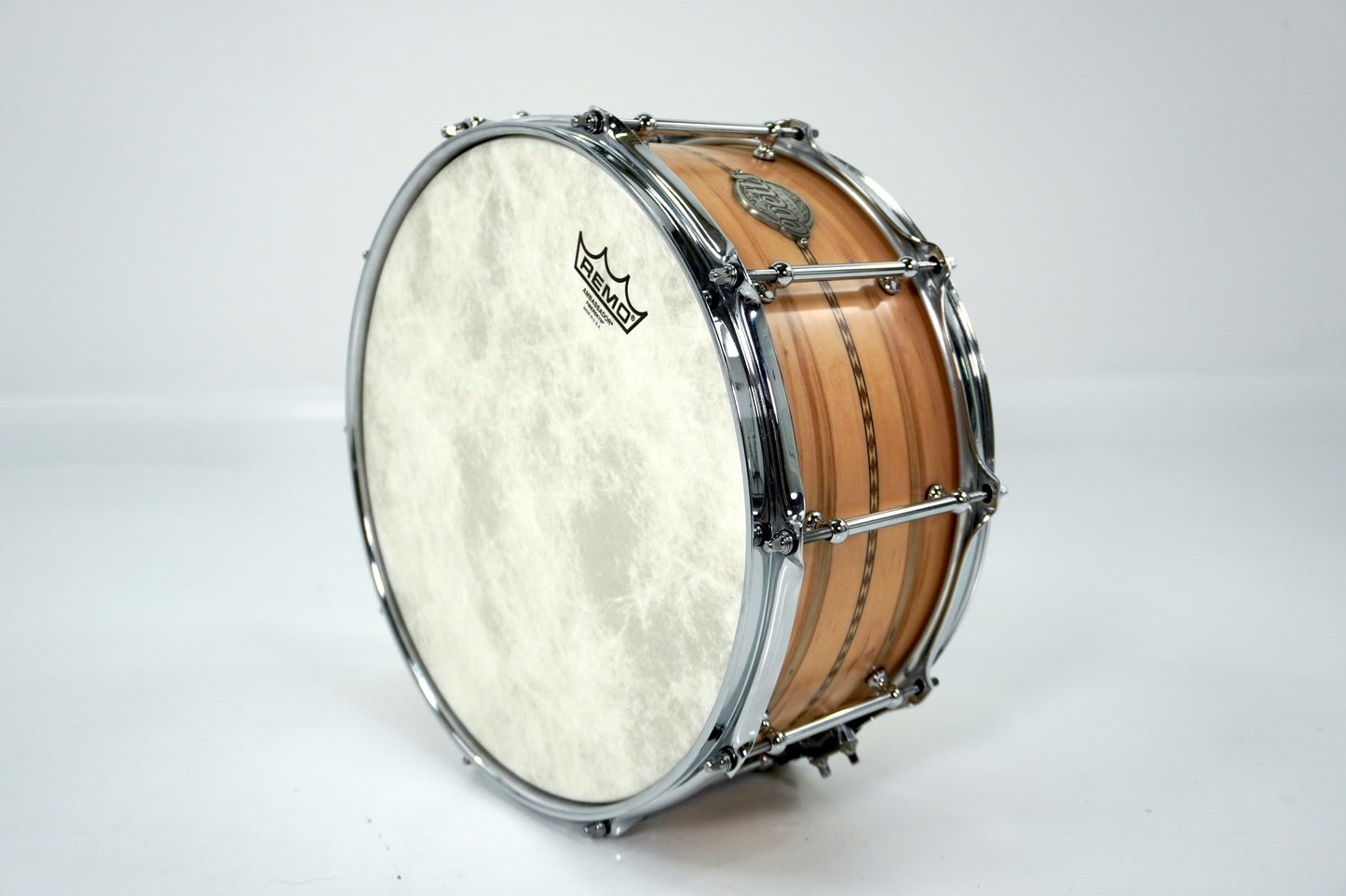 Evetts 14 x 6.5 Tasmanian Blackwood Snare Drum, Wormy Maple with Diamond Inlay