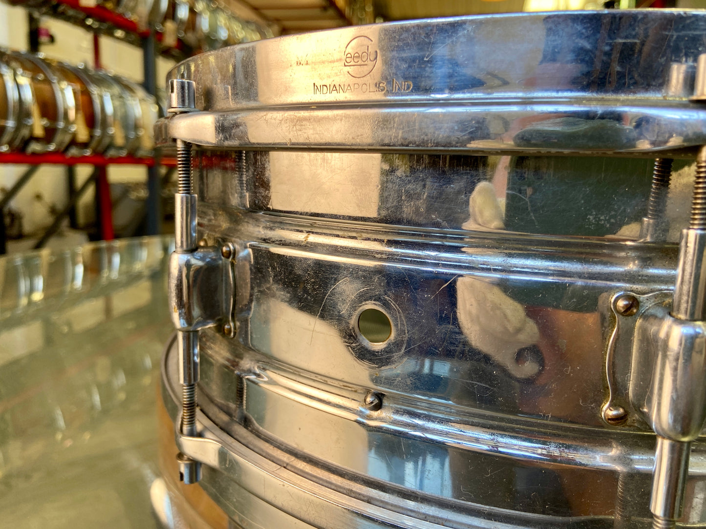 Leedy Elite Professional Model 14" x 5" Nickel Plated Brass Snare Drum - 1920's