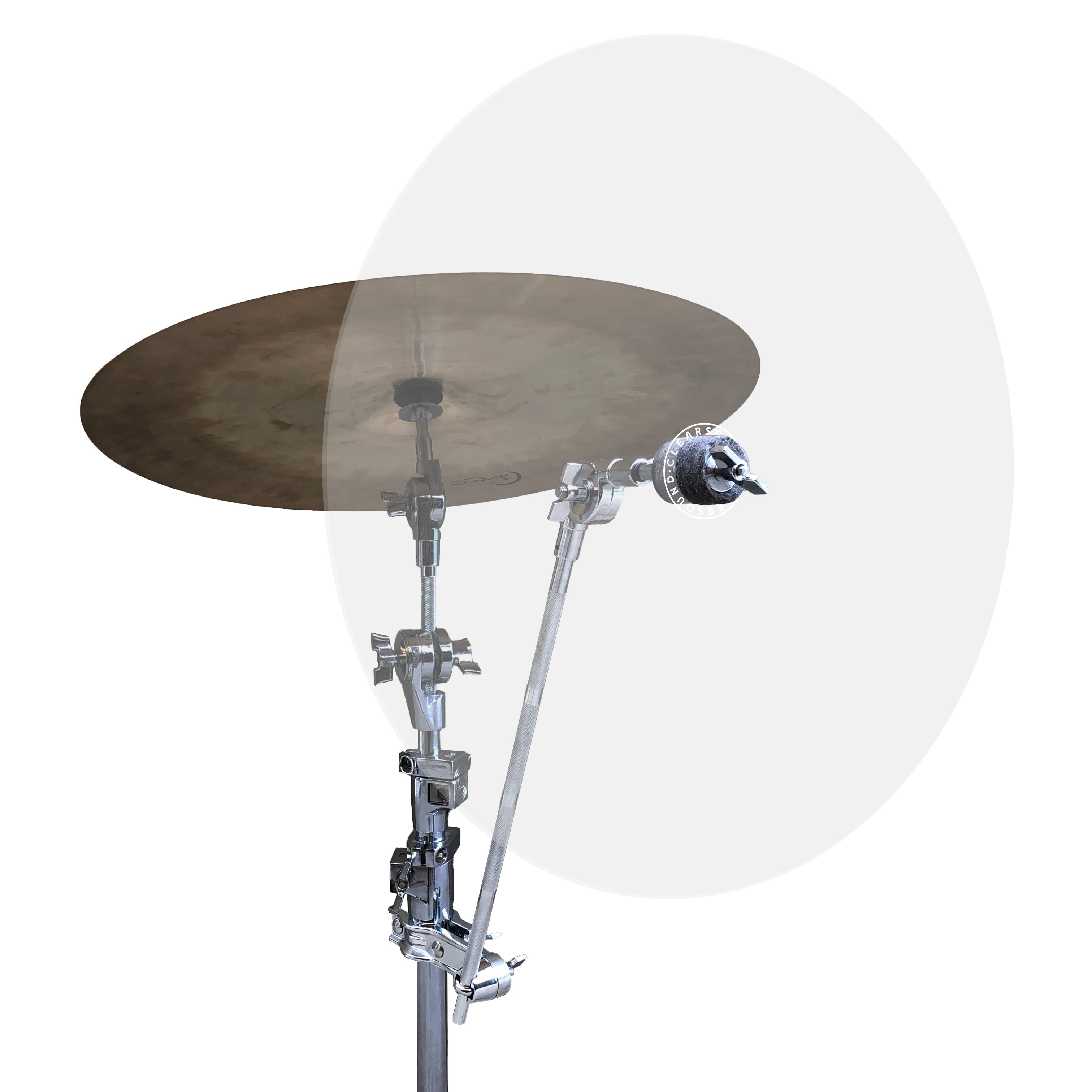 Cymbal Baffle Arm Mount. Cymbal Baffles and Stands, Shy Baffles and Sets.