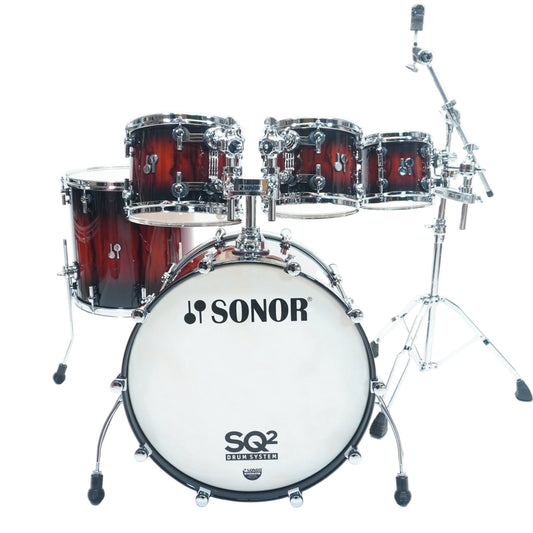 Sonor - SQ2 Medium Birch Shell Pack in Black to Red Burst over African Marble Finish - 22/8/10/12/16