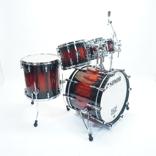 Sonor - SQ2 Medium Birch Shell Pack in Black to Red Burst over African Marble Finish - 22/8/10/12/16