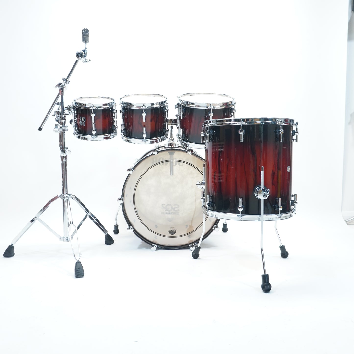 Sonor - SQ2 Medium Birch Shell Pack in Black to Red Burst over African Marble Finish - 22/8/10/12/16