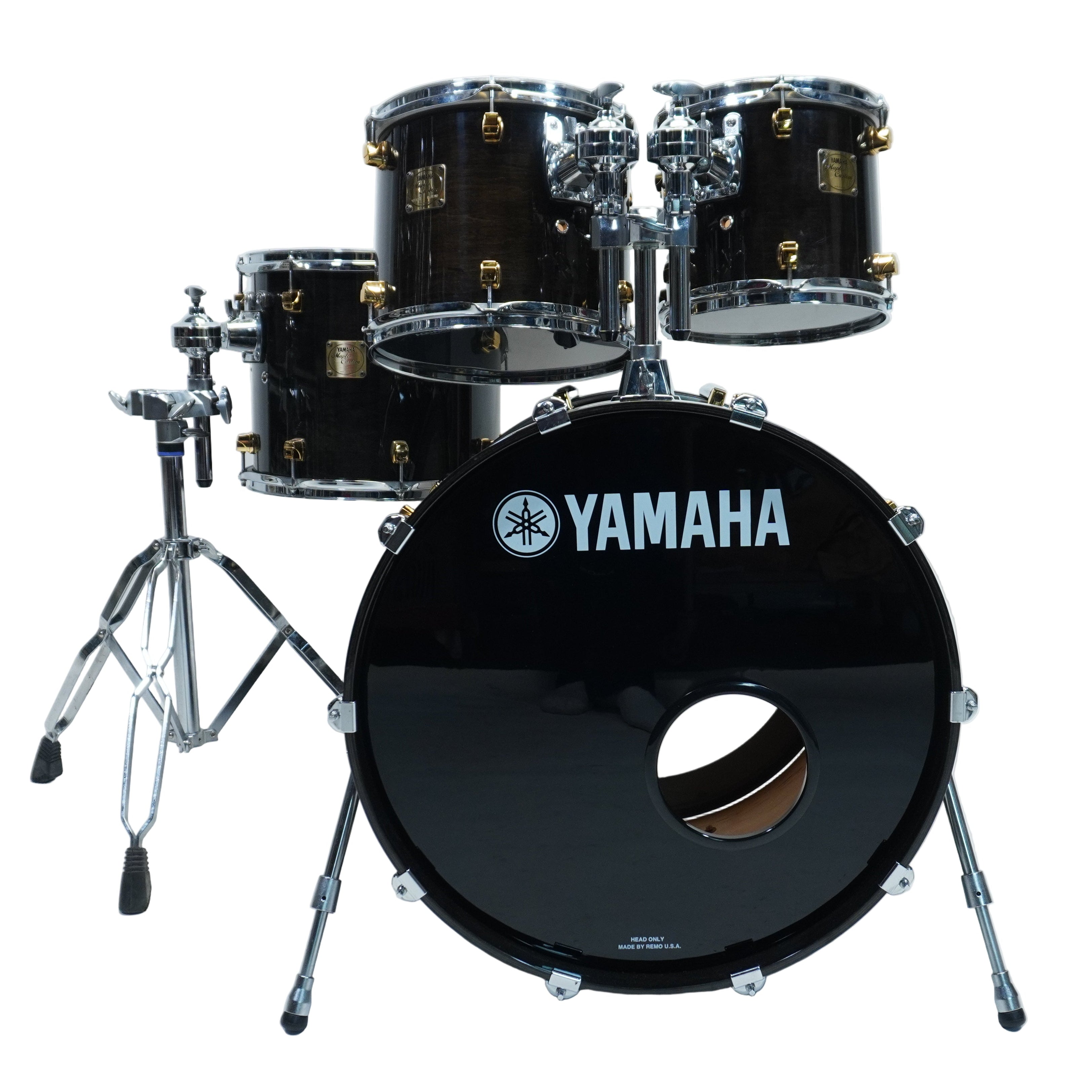 YAMAHA MAPLE CUSTOM 4-PIECE SHELL SET 22/10/12/14 IN BLACK LACQUER ...