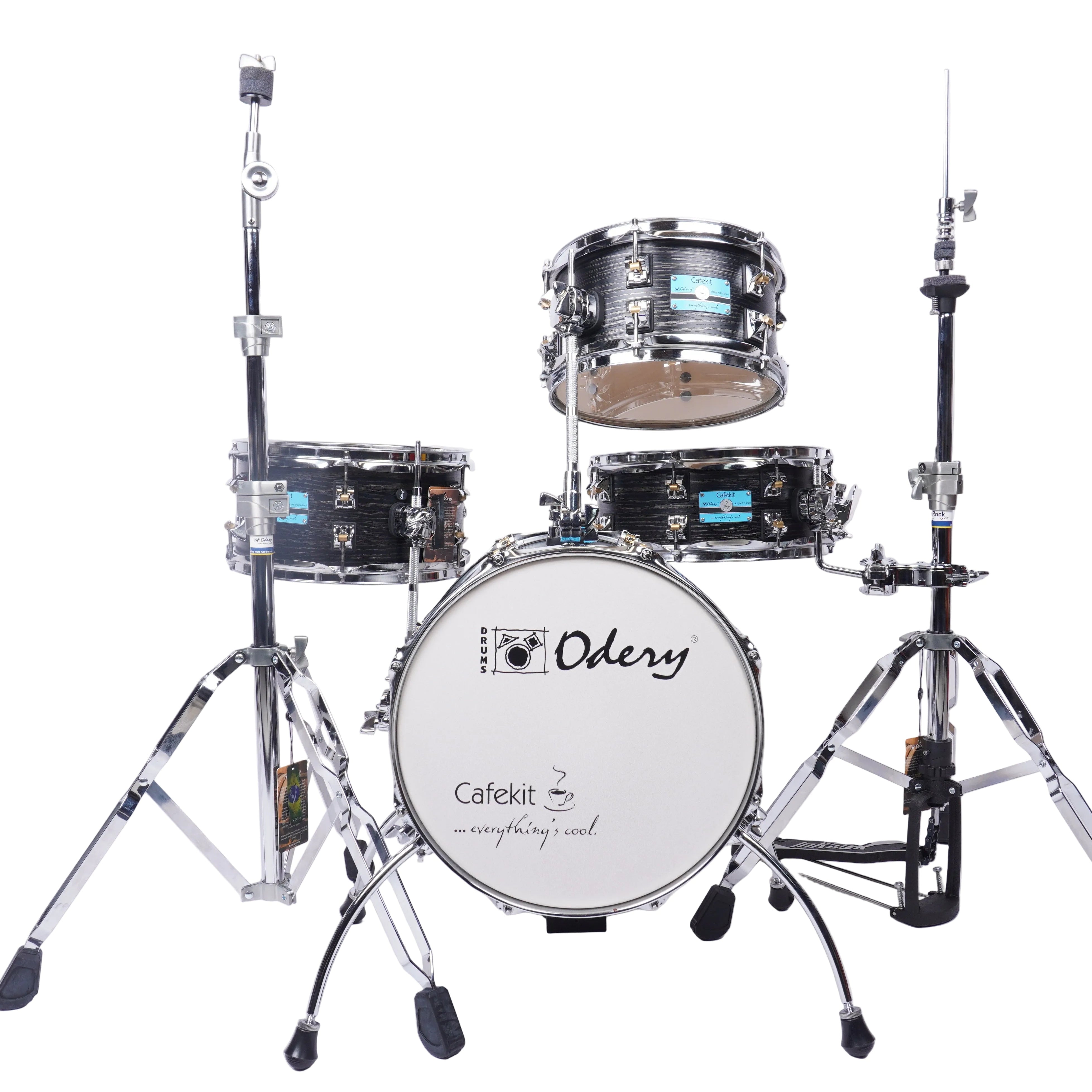 Drum set with 'Odery' branding on a white background