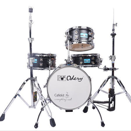 Drum set with 'Odery' branding on a white background