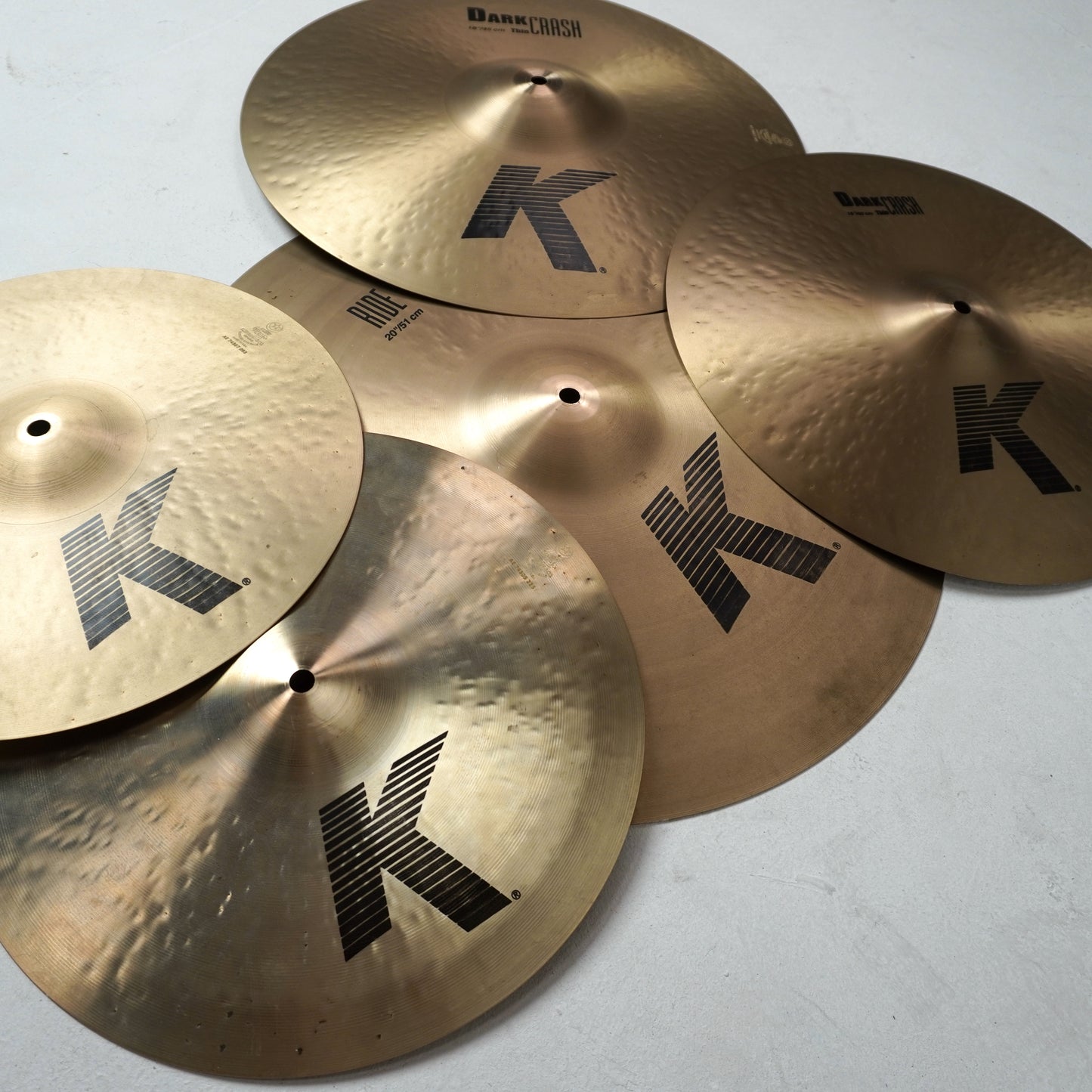 Zildjian K Custom Cymbal Set Including 20” K Ride, 14” K Hi-Hats, 16” K Dark Crash ,18” K Dark Crash