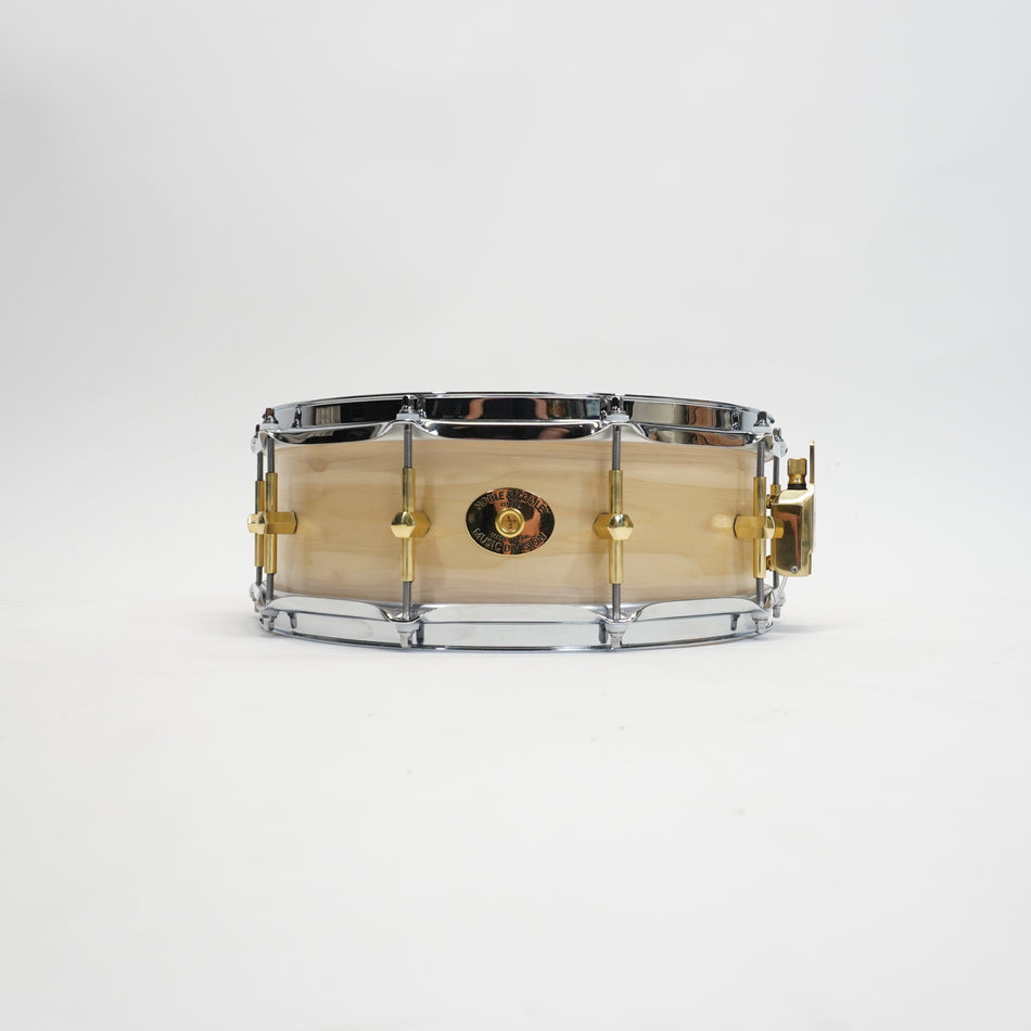 Noble & Cooley Solid Shell Tulip Snare 5X14 - Natural Satin, Brass Hardware, Flanged Chrome Hoops