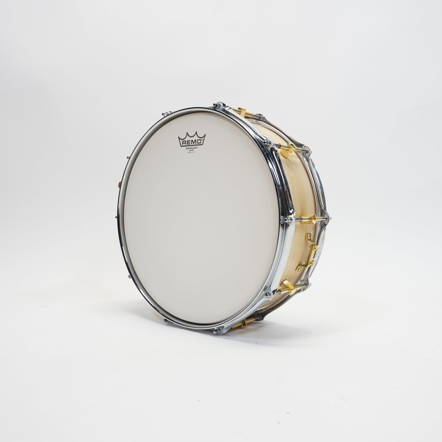 Noble &amp; Cooley Solid Shell Tulip Snare 5X14 - Natursatin, Messingbeschläge, geflanschte Chromspannreifen 