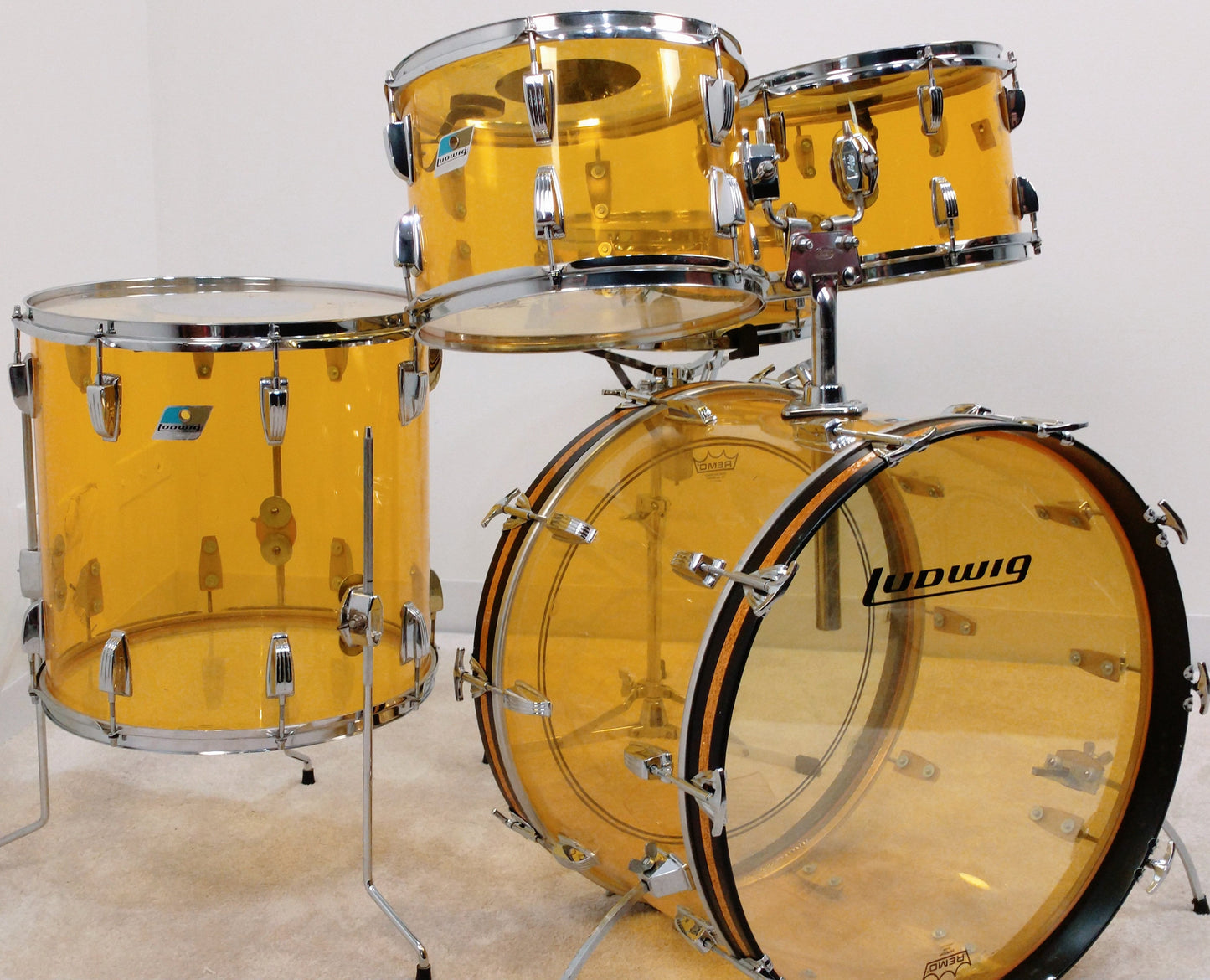 Ludwig Vintage Vistalite Drum Kit in Yellow 1970's 12 13 16 22 14x5.5 - Belonged to The Ludwig Family.