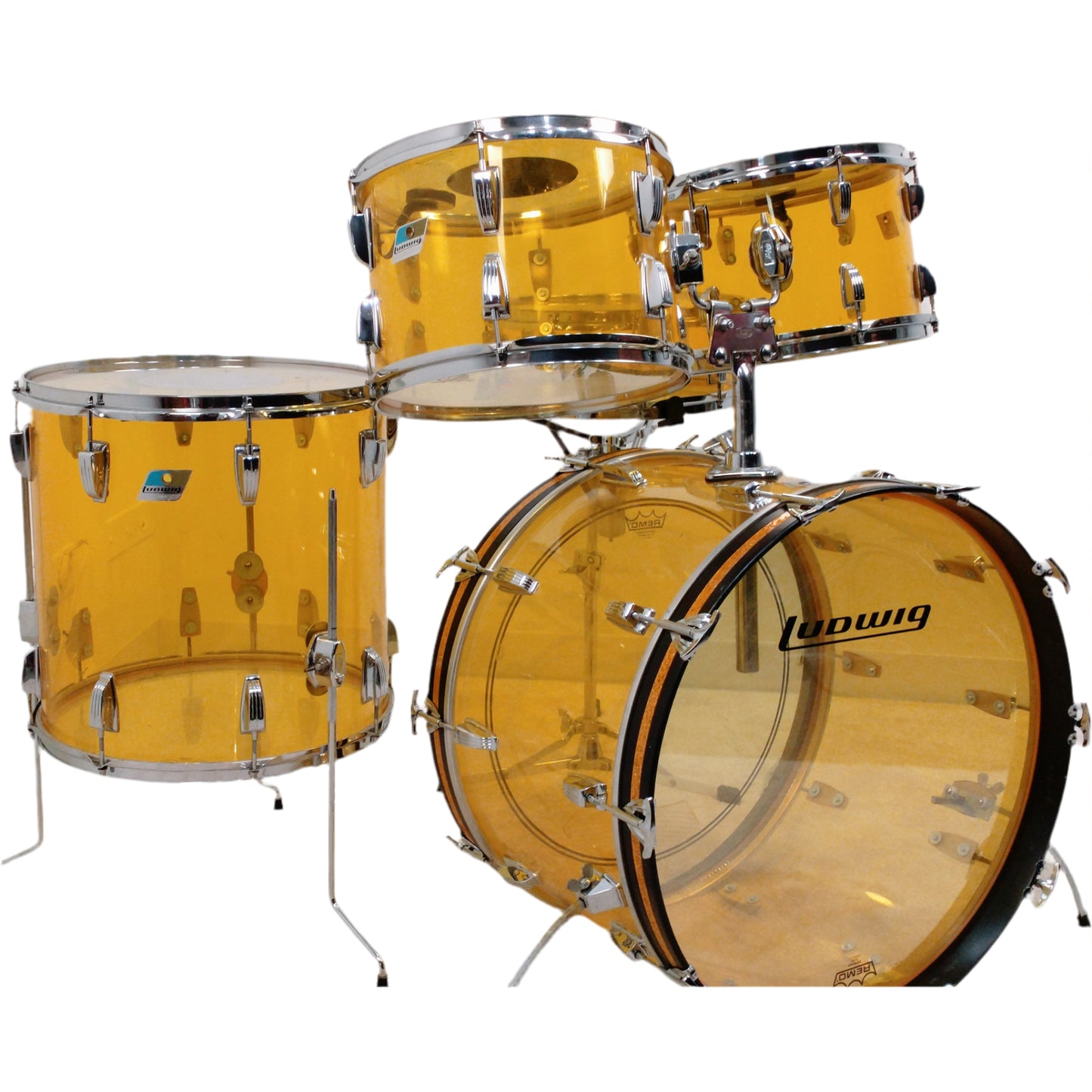 Ludwig Vintage Vistalite Drum Kit in Yellow 1970's 12 13 16 22 14x5.5 - Belonged to The Ludwig Family.