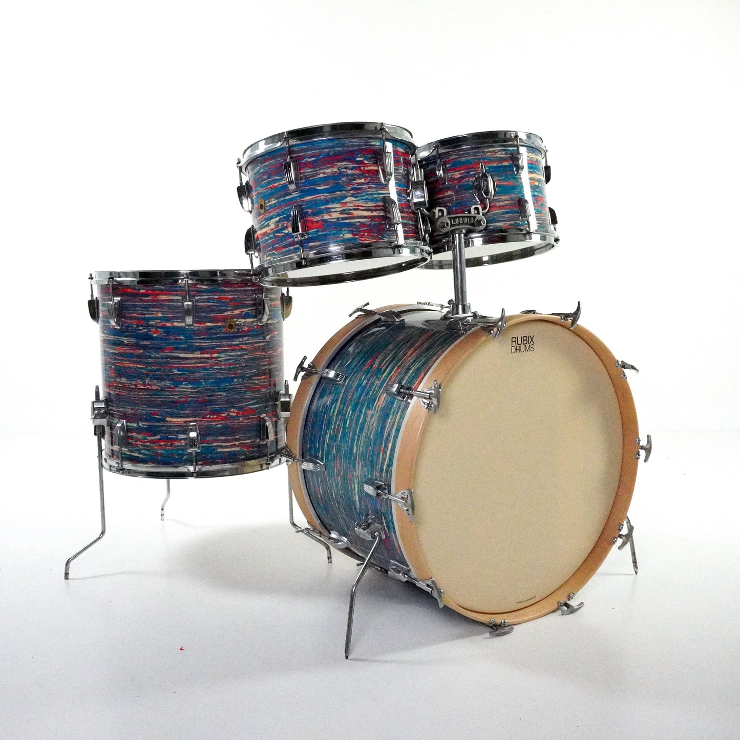 Kit Ludwig 4 pièces en rouge psychédélique 1971-1975 22,12,13,16 