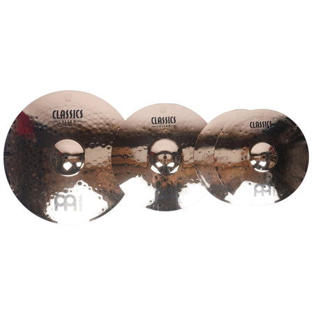 Three Meinl Classics Ride cymbals in graduated sizes, arranged side-by-side against a plain white background.