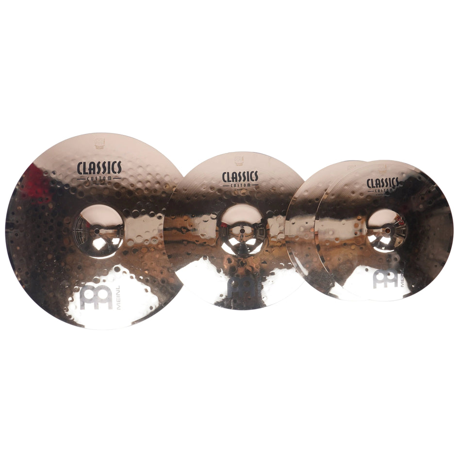 Three Meinl Classics Ride cymbals in graduated sizes, arranged side-by-side against a plain white background.