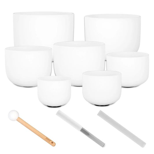 Sela Crystal Singing Bowl Frosted 7 Pcs 440Hz Chakra Set