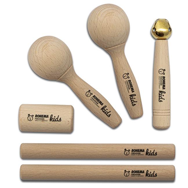 Rohema Junior 1+ Natural Percussion Kids Set - Shaker, Maracas, Bell Stick and Claves