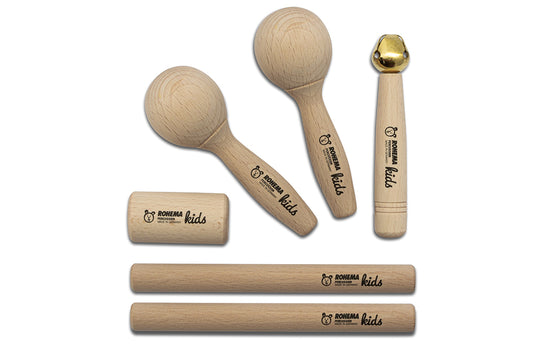 Rohema Junior 1+ Natural Percussion Kids Set - Shaker, Maracas, Bell Stick and Claves