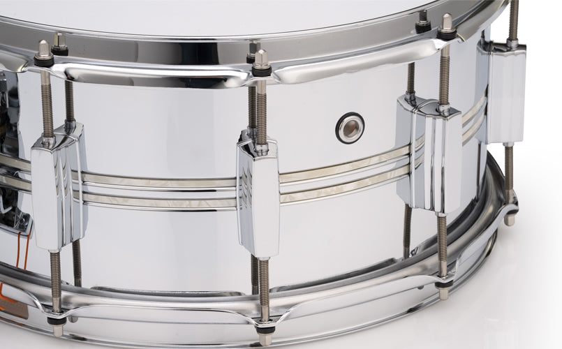  Pearl DuoLuxe 14x5 Chrome-over-Brass Inlaid Snare Drum  (DUX1450BR405) with twin Nicotine White Marine Pearl finish Inlays and  Classic BSL Lugs. : Musical Instruments