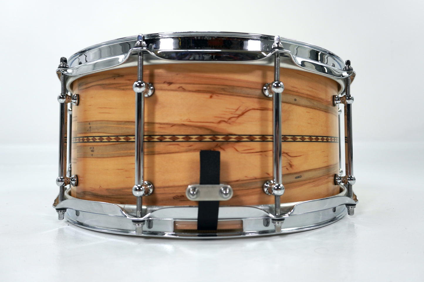Evetts 14 x 6.5 Tasmanian Blackwood Snare Drum, Wormy Maple with Diamond Inlay