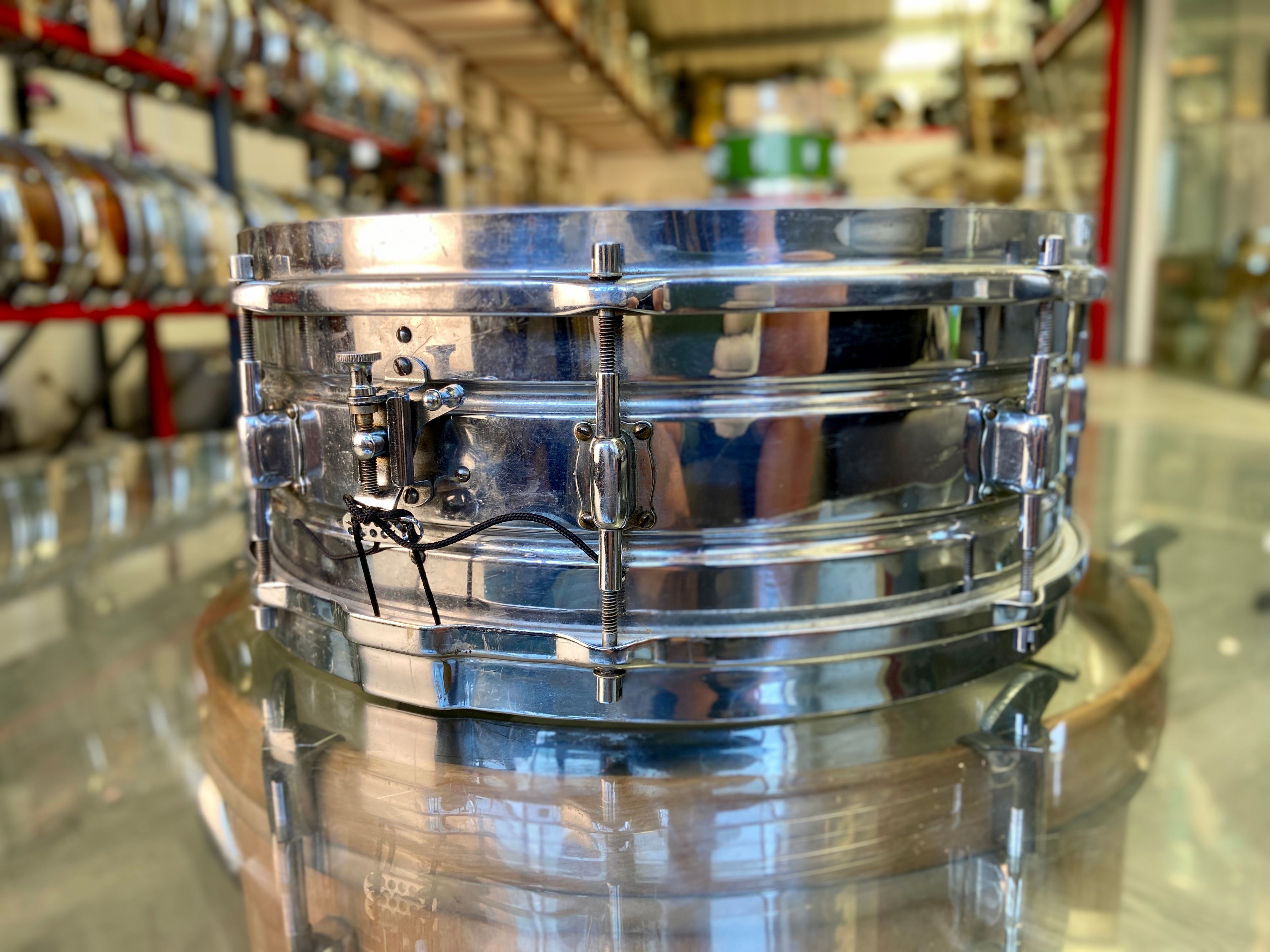 Leedy Elite Professional Model 14" x 5" Nickel Plated Brass Snare Drum - 1920's