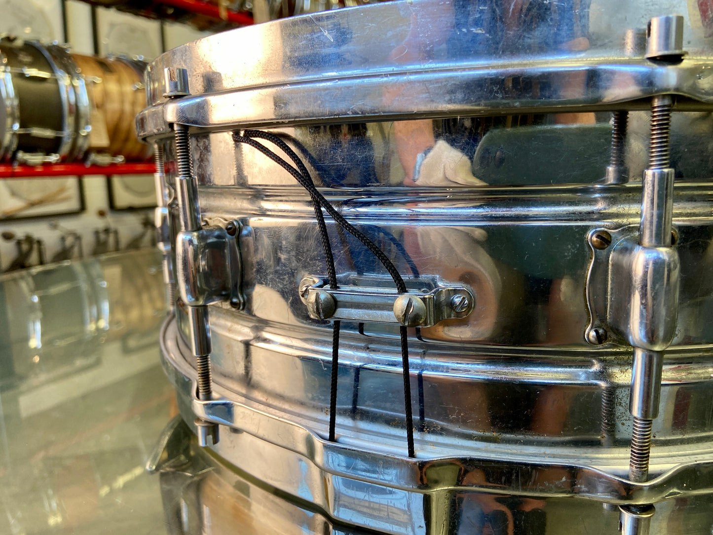 Leedy Elite Professional Model 14" x 5" Nickel Plated Brass Snare Drum - 1920's