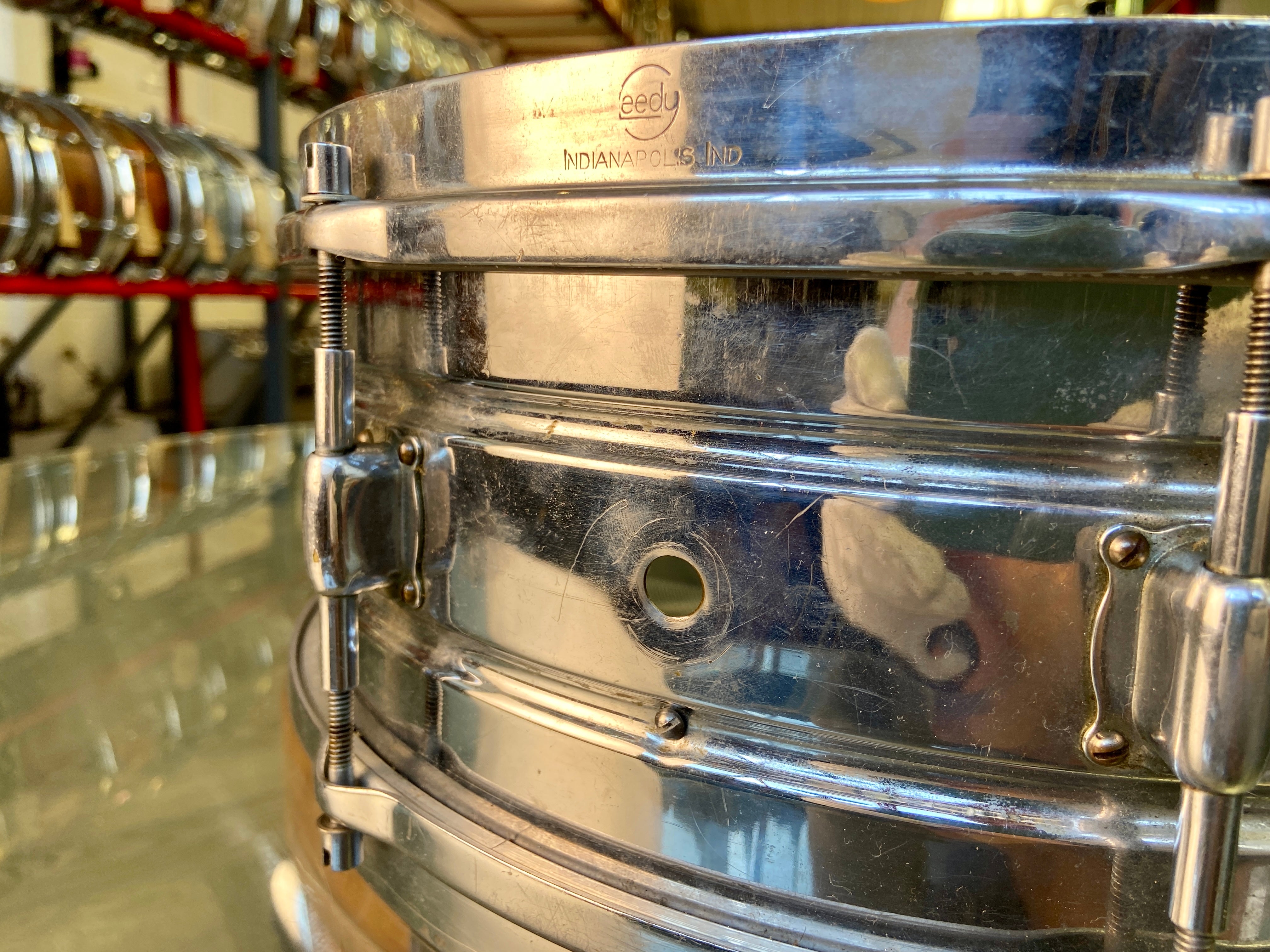 Leedy Elite Professional Model 14" x 5" Nickel Plated Brass Snare Drum - 1920's