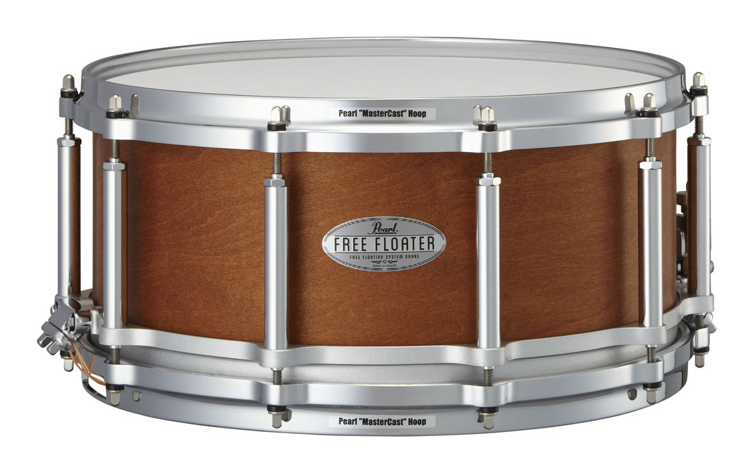 Pearl Free Floater 14" x 6.5'' Maple/Mahogany Snare Drum in Satin Amber Mahogany