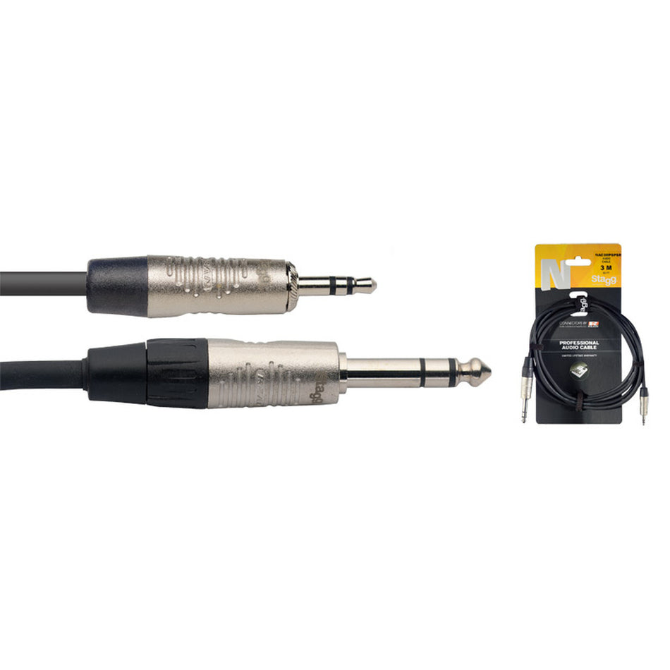 Stagg 3m/10ft Stereo Minjack to Balanced 1/4 inch Male Jack Cable - NAC3MPSPSR